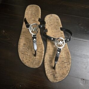 Michael Kors MK Logo Charm Jelly Cork Bottom Flip Flop Thong Sandals - Size 8.5